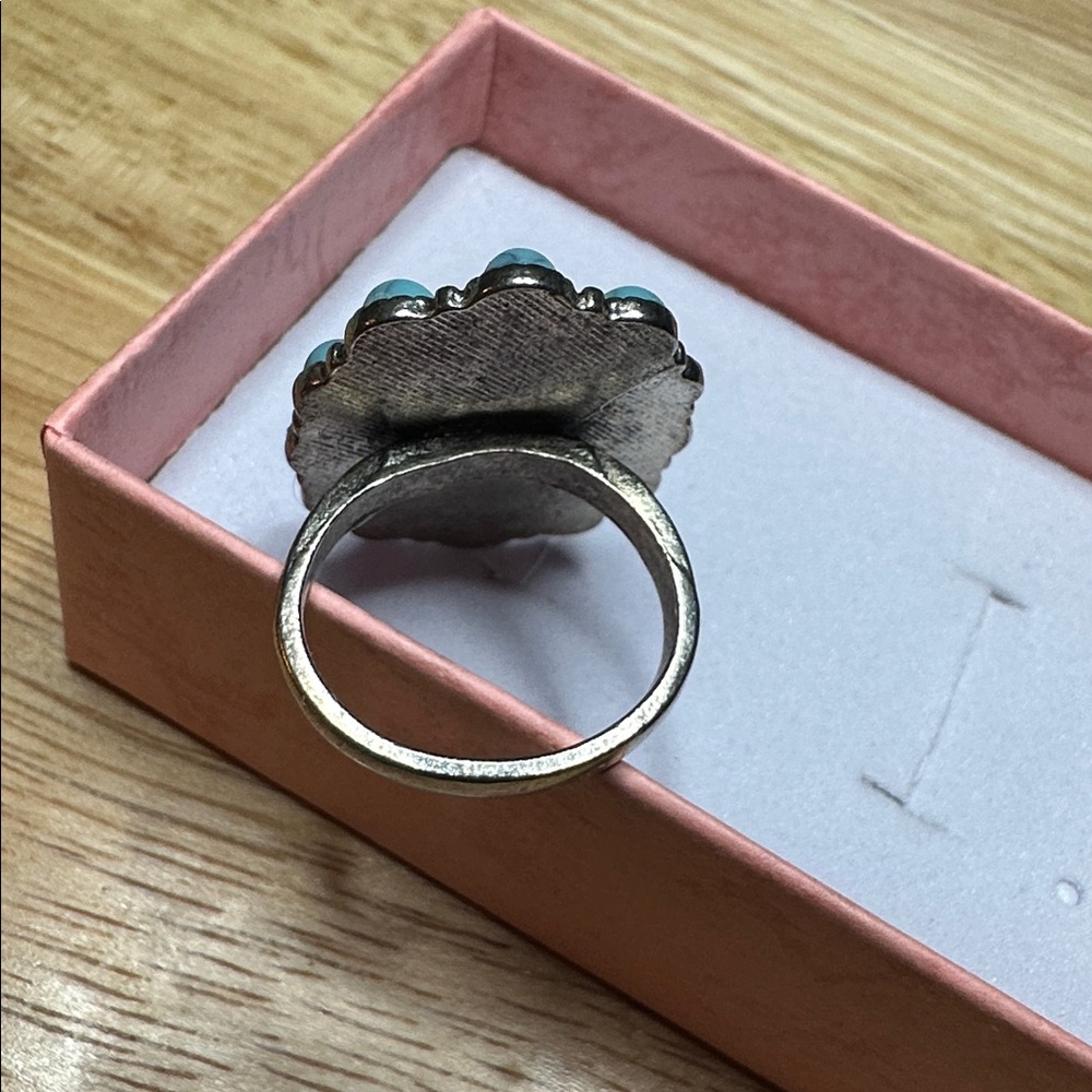 Turquoise and Red Boho Flower Ring - Picture 3 of 4
